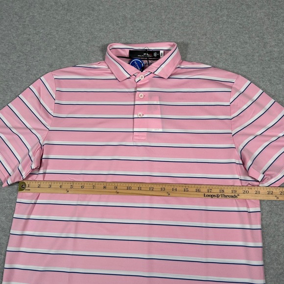 RLX Ralph Lauren Golf Polo Shirt Mens Medium Striped Pink White Wicking NEW NWT - Picture 7 of 7